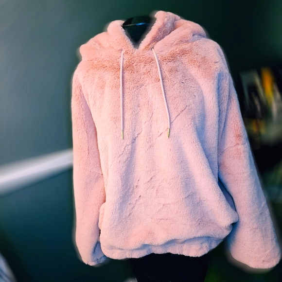 EXPRESS Pink Furry Hoodie - Picture 1 of 4